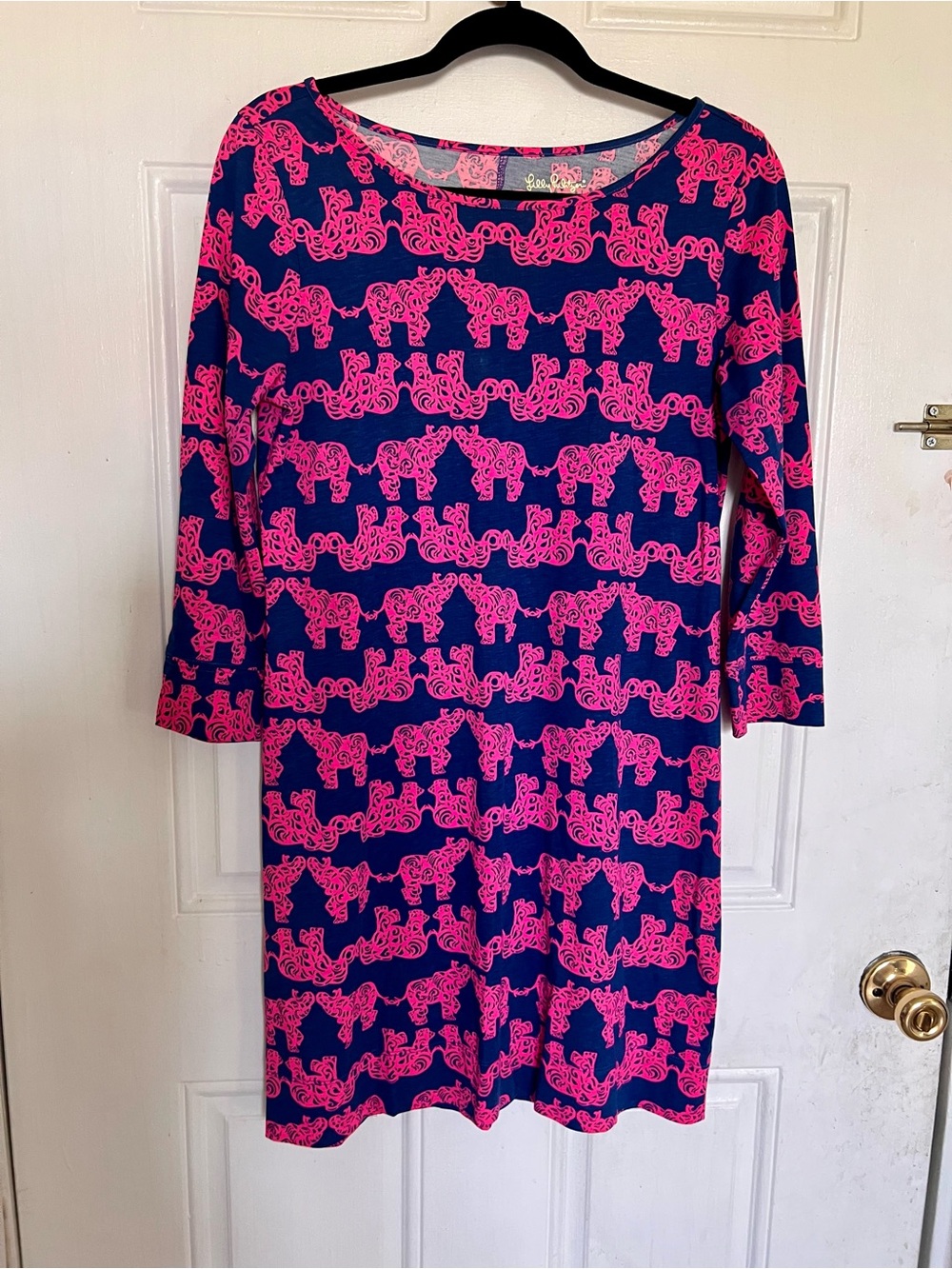 Lilly Pulitzer | Women’s Navy and Hot Pink Elephant Print Shift Dress